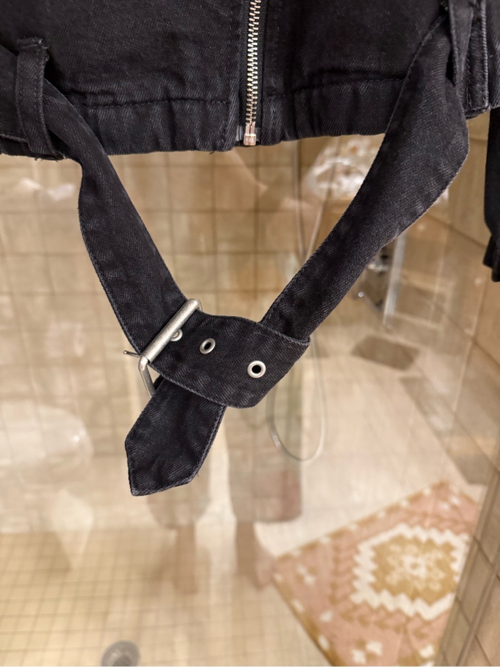 Gap Women’s Black Distressed Moto Jacket with Belt - Picture 7 of 12